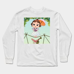 Chibi haunted mansion streching portraits tightrope walker girl Long Sleeve T-Shirt